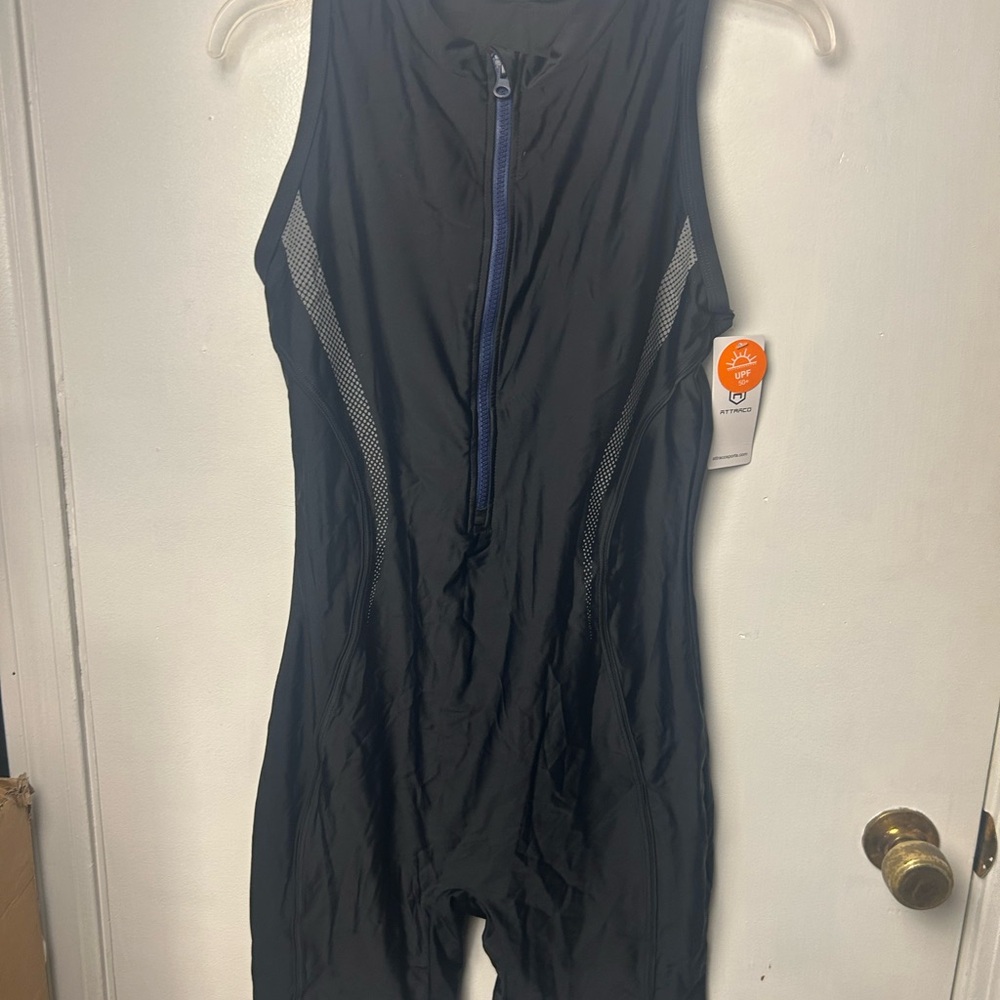 Trac Women's Black One Piece with Blue Accents swimsuit triathlon